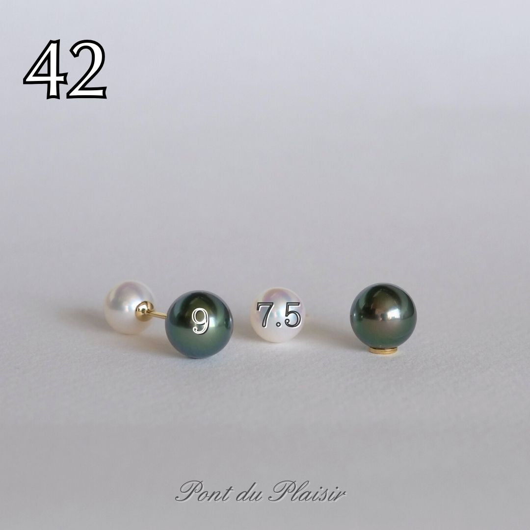 ㊷K18製YGアコヤ/黒蝶真珠キャッチピアス