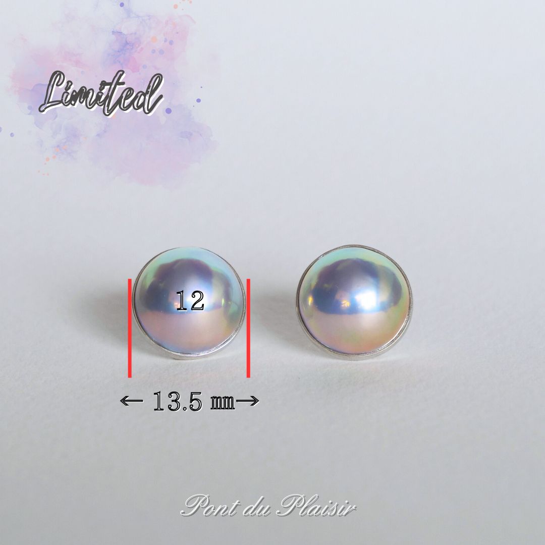 【限定】Pt900製マベパールピアス 12㎜UP