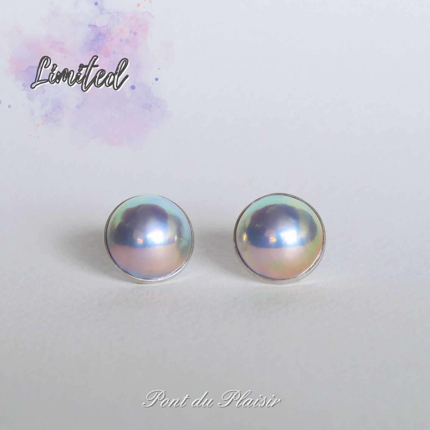 【限定】Pt900製マベパールピアス 12㎜UP