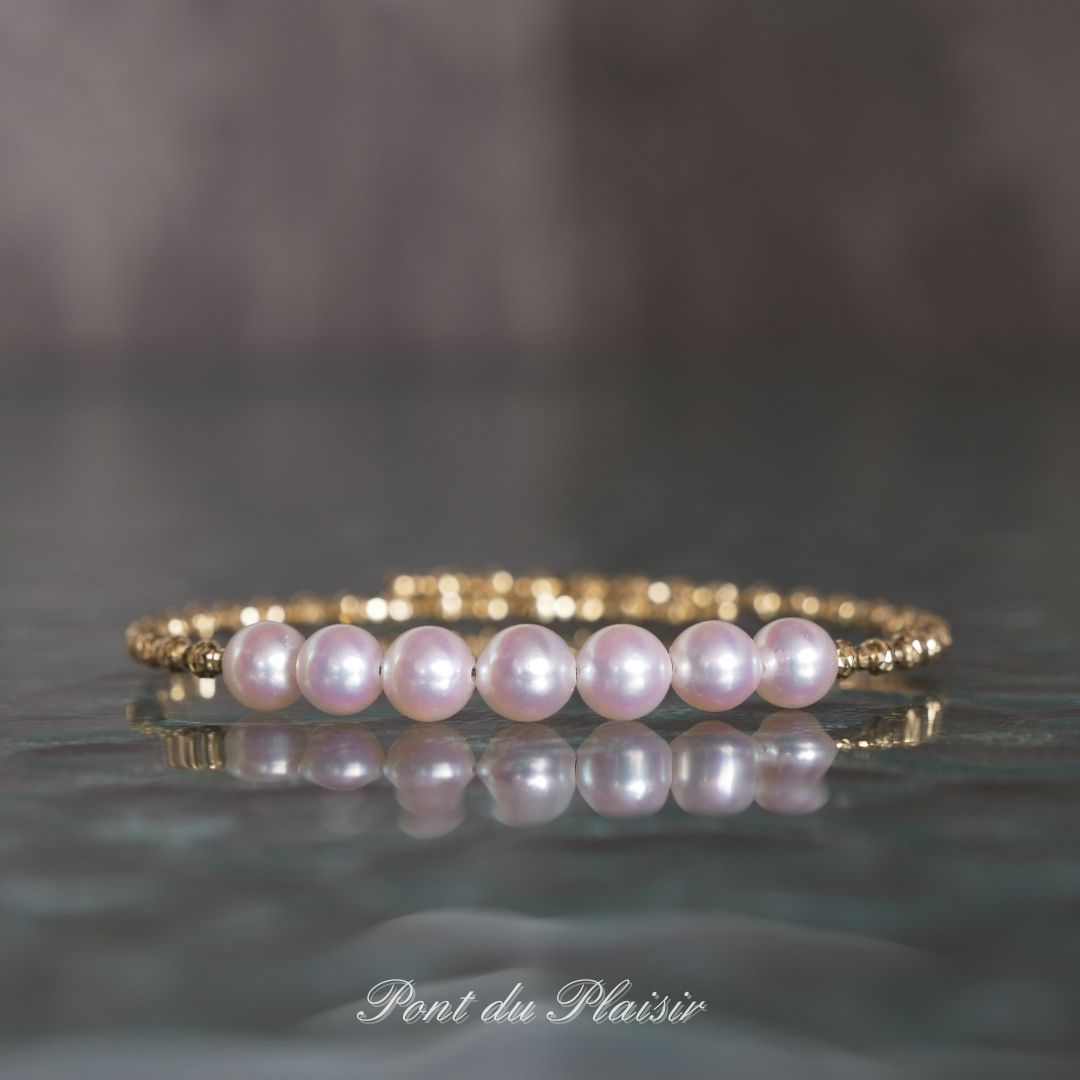 K18YG製アコヤ真珠バングル