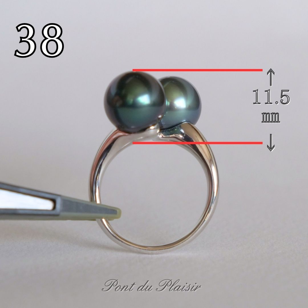 ㊳K18WG製黒蝶真珠指輪#11