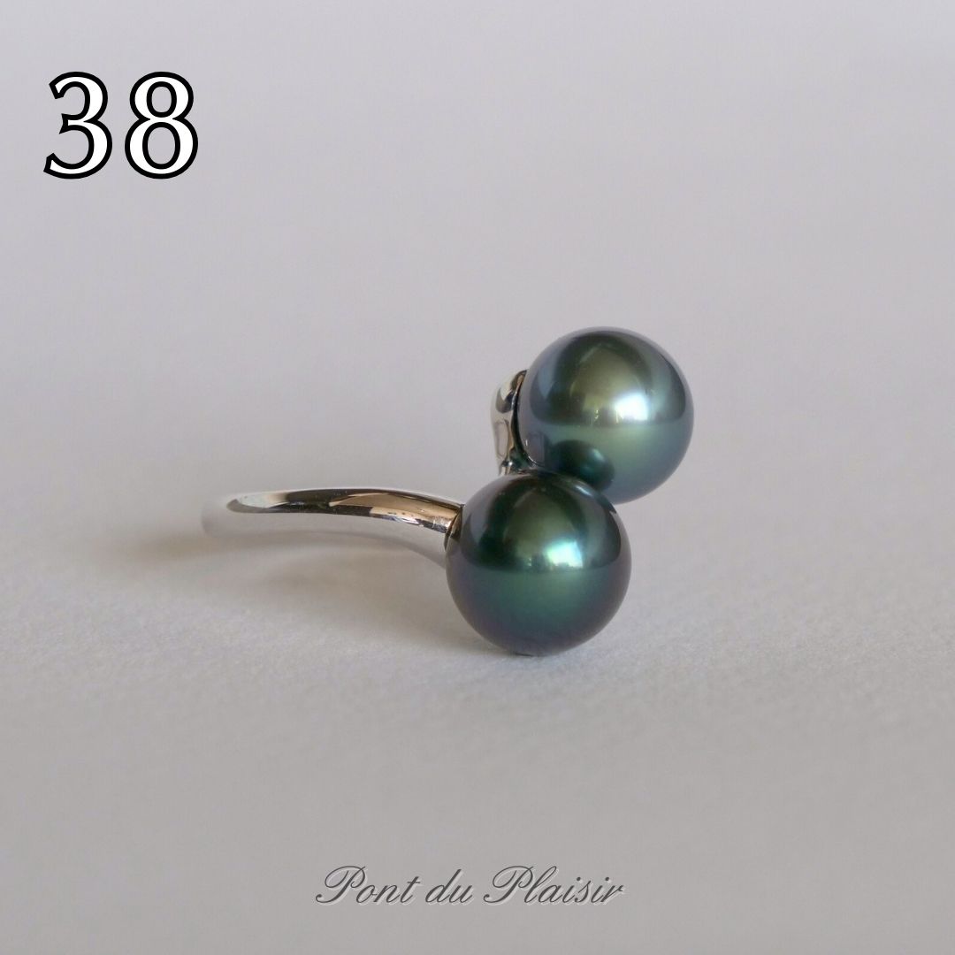 ㊳K18WG製黒蝶真珠指輪#11