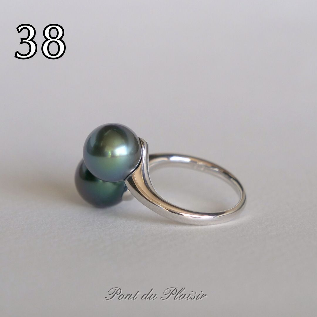 ㊳K18WG製黒蝶真珠指輪#11