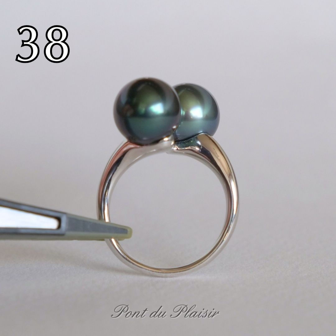 ㊳K18WG製黒蝶真珠指輪#11