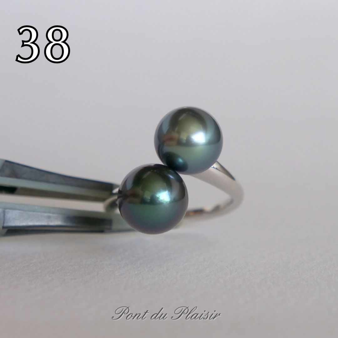 ㊳K18WG製黒蝶真珠指輪#11