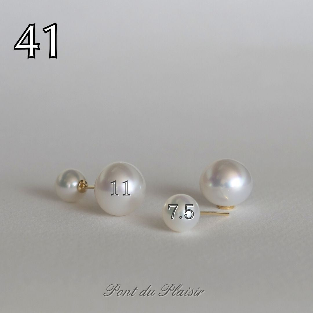 ㊶K18YG製アコヤ/白蝶真珠キャッチピアス