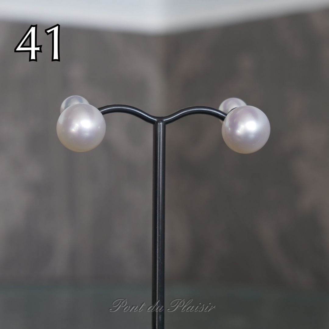 ㊶K18YG製アコヤ/白蝶真珠キャッチピアス