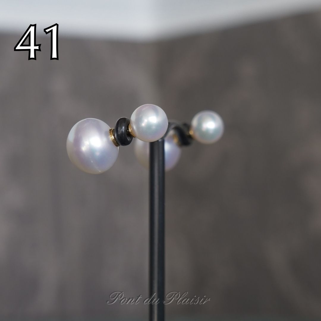 ㊶K18YG製アコヤ/白蝶真珠キャッチピアス