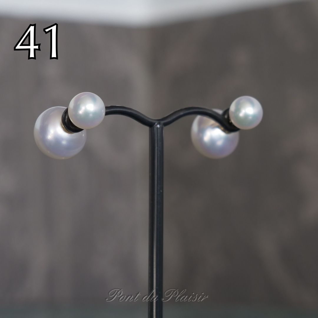 ㊶K18YG製アコヤ/白蝶真珠キャッチピアス