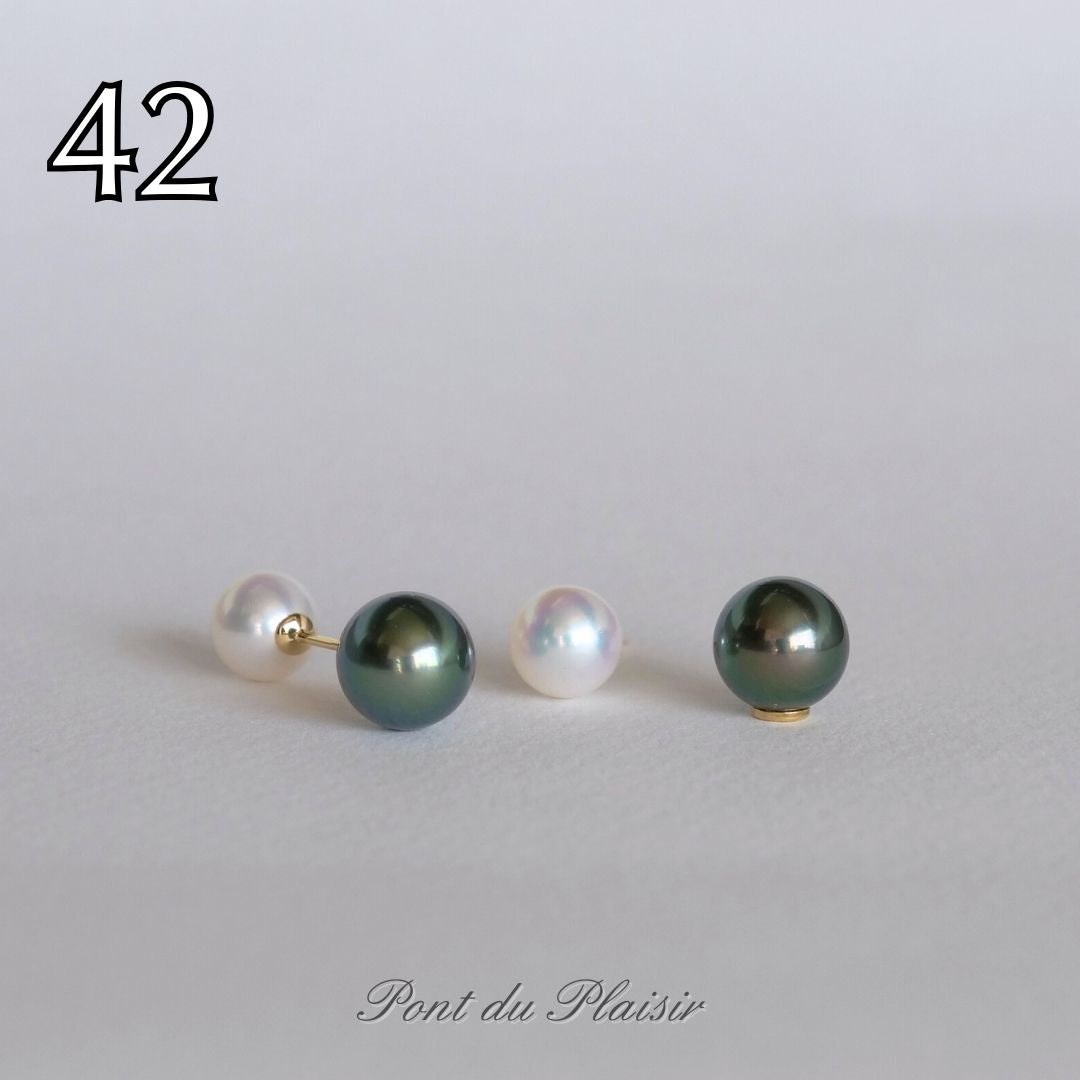 ㊷K18製YGアコヤ/黒蝶真珠キャッチピアス