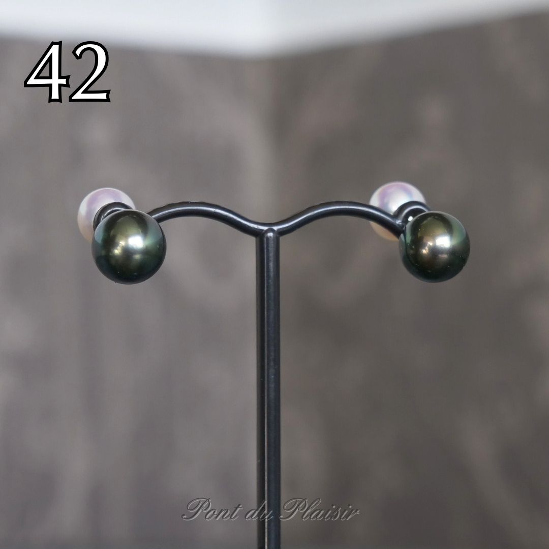 ㊷K18製YGアコヤ/黒蝶真珠キャッチピアス