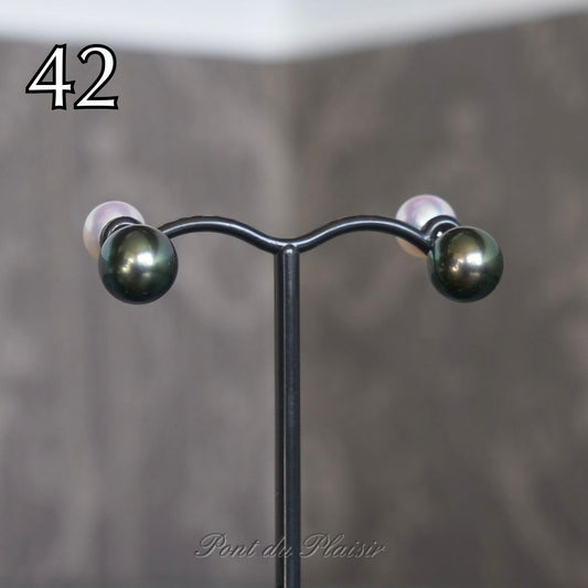 ㊷K18製YGアコヤ/黒蝶真珠キャッチピアス