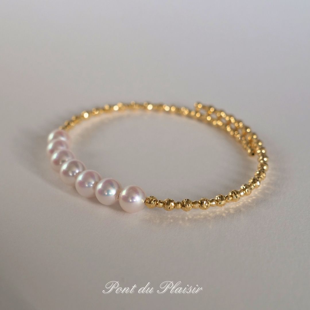 K18YG製アコヤ真珠バングル