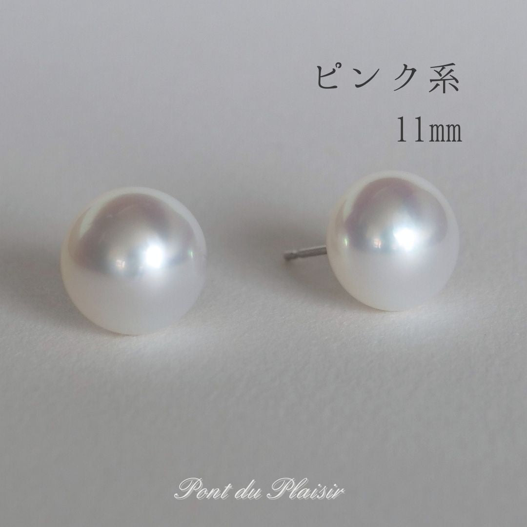 Pt900製白蝶真珠ピアス11㎜(直結)