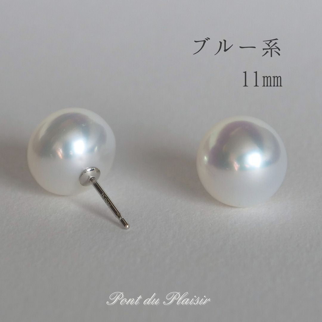 Pt900製白蝶真珠ピアス11㎜(直結)