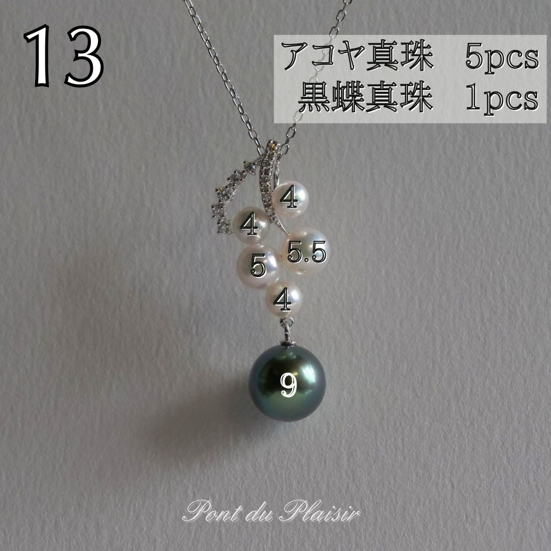 ⑬Pt製アコヤ真珠/黒蝶真珠ペンダント
