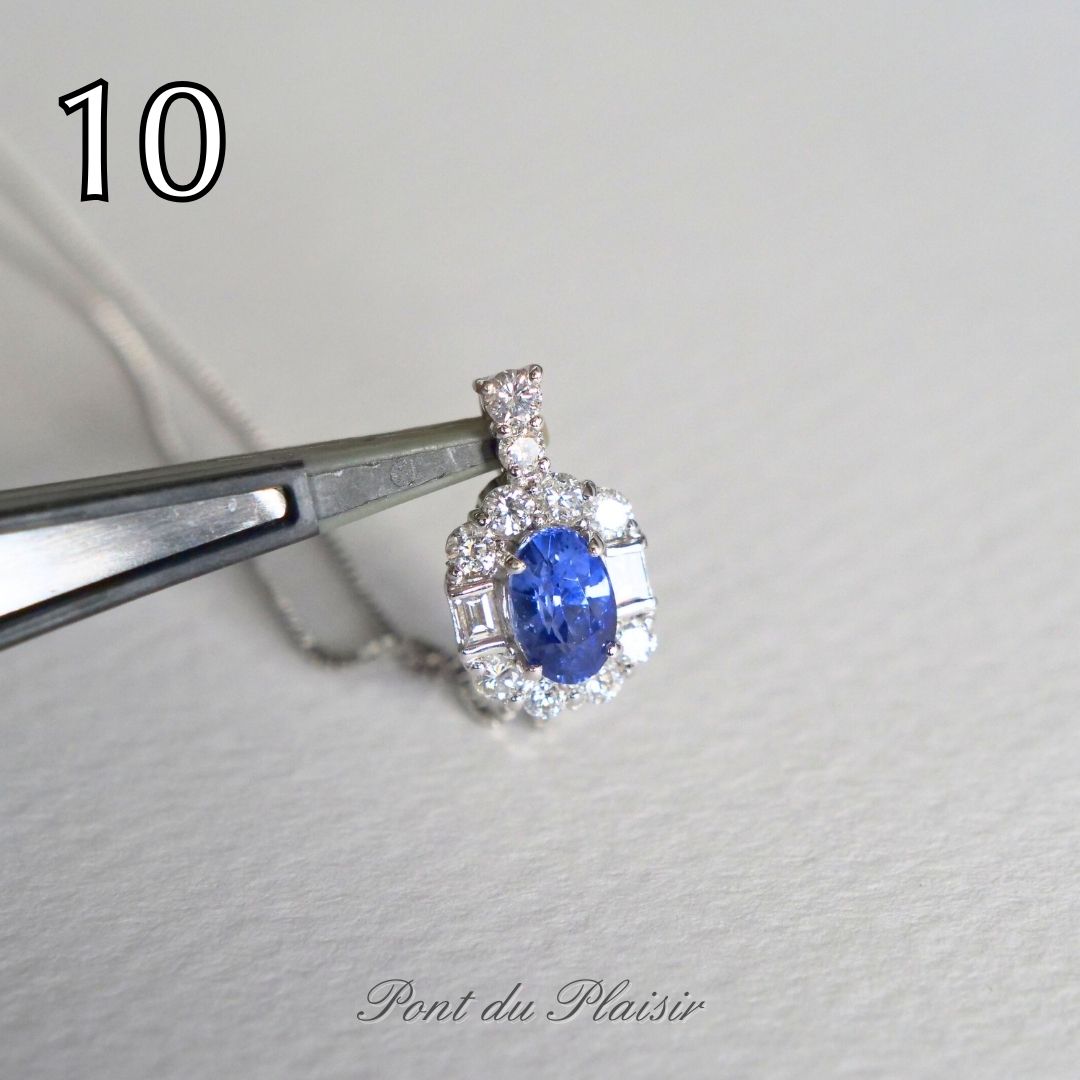 ⑩Pt製コーンフラワーサファイアペンダント