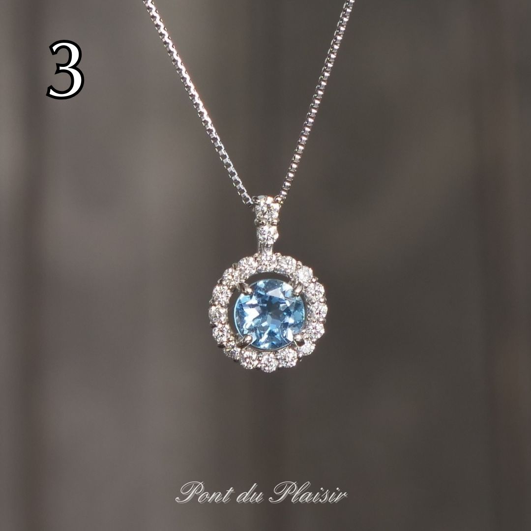 ③Pt製サンタアクアマリンペンダント